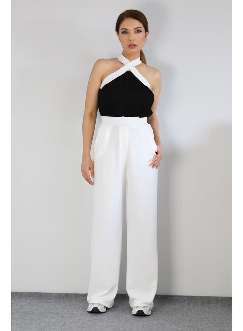 Ritnice Line Women's Lycra Velcro Closure White Palazzo Trousers - Image 4